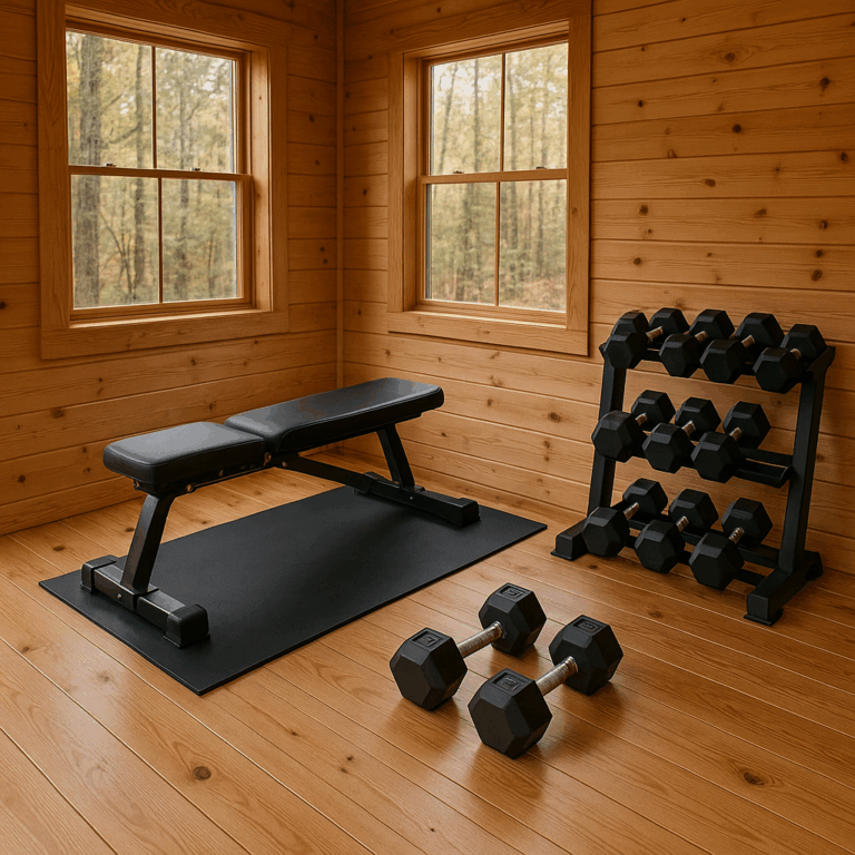 Our Cabin Home Gym: Just Dumbbells, a Bench, and 30 Minutes a Day